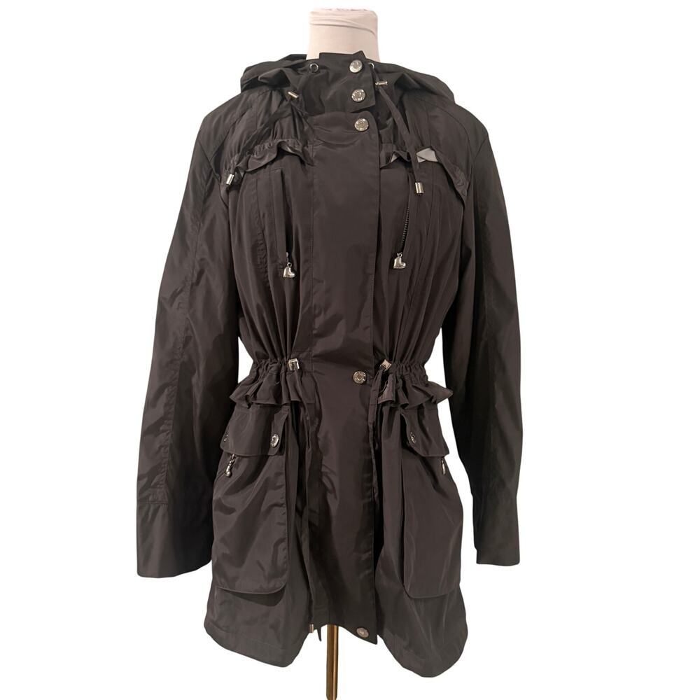 Betsey Johnson Gray Parka Hooded Utility Coat Jacket Faux Fur Lined Large Cozy